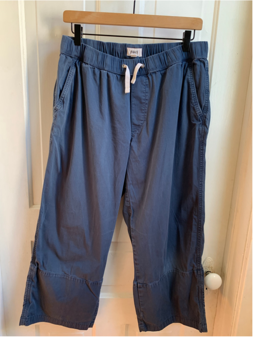 Women's Pact Cropped Wide Leg Pants Size L Coastal Blue Organic Cotton